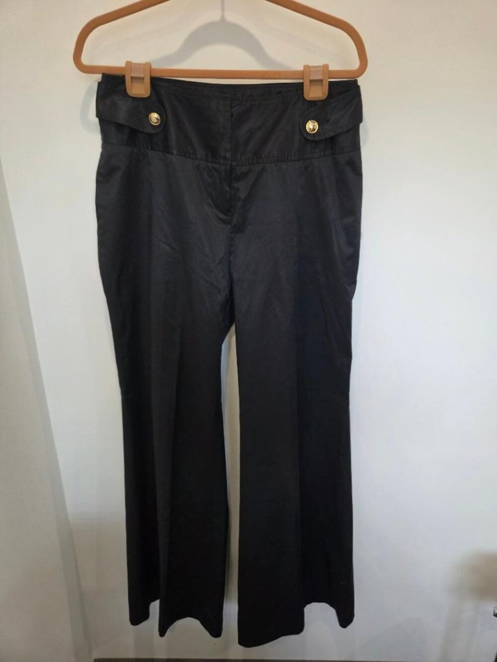 Arden B. Black Sateen High Waist Wide Leg Flat Front Pants/Pockets & Spandex 12